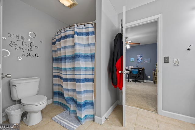 136 Wedgewood Dr, Danielsville, GA 30633 - full bath with tile patterned flooring, a shower with shower curtain, and ceiling fan
