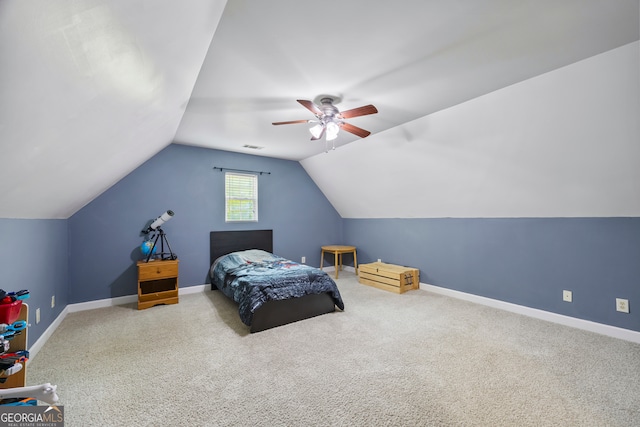 136 Wedgewood Dr, Danielsville, GA 30633 - bedroom featuring lofted ceiling, carpet flooring, and a ceiling fan