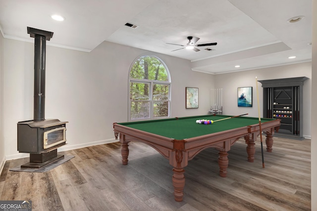 85 Prestigious Pl, Senoia, GA 30276 - rec room with crown molding, light wood-style floors, ceiling fan, baseboards, and recessed lighting