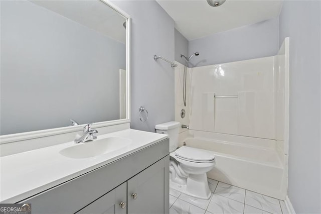 12290 Greenmont Walk, Alpharetta, GA 30009 - bathroom featuring vanity,  shower combination, toilet, and marble look tiles