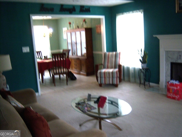 225 Long Creek Dr, Covington, GA 30016 - living area with carpet flooring and a fireplace