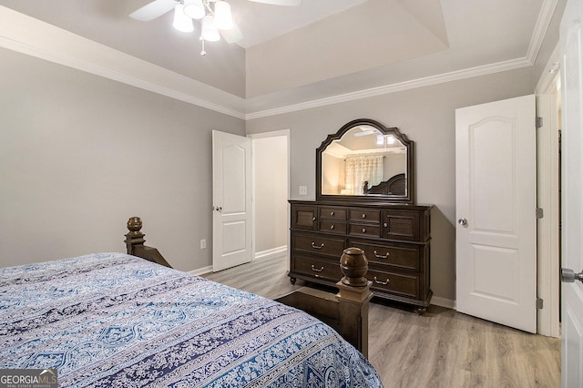 325 Leonard Rd, Lagrange, GA 30241 - bedroom with a tray ceiling, light wood-style floors, baseboards, and ornamental molding