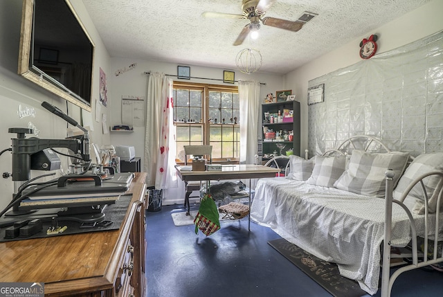 2969 White Rd NE, Conyers, GA 30012 - bedroom featuring finished concrete floors, a textured ceiling, and an office area