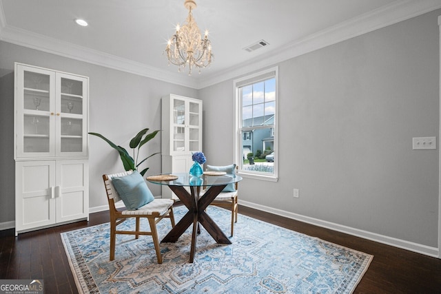 149 Archie Way, Woodstock, GA 30188 - dining space with a chandelier, hardwood / wood-style flooring, baseboards, crown molding, and recessed lighting
