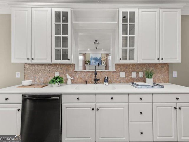 121 Fulton Way SE, Atlanta, GA 30312 - kitchen featuring black dishwasher, a sink, white cabinets, and decorative backsplash