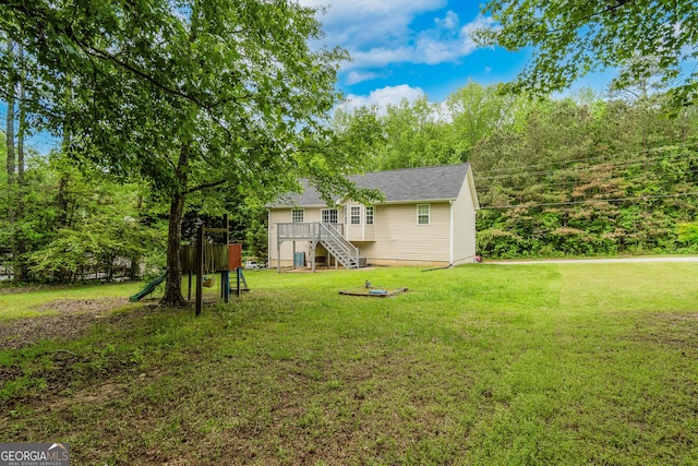 236 Fairview Dr, Dallas, GA 30157 - view of grassy yard featuring a playground and stairs