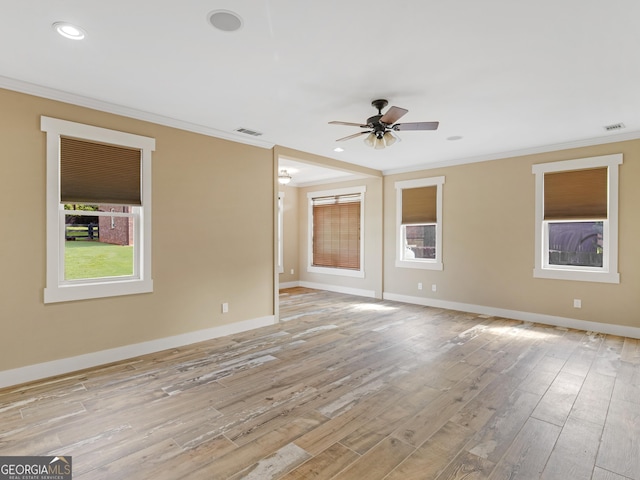 3905 Pointer Rd, Loganville, GA 30052 - spare room with crown molding, ceiling fan, light wood-type flooring, and recessed lighting