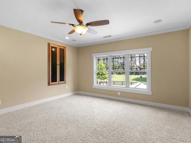 3905 Pointer Rd, Loganville, GA 30052 - carpeted spare room with ornamental molding, a ceiling fan, and recessed lighting