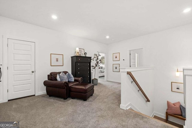 8415 Azure Overlook Trl, Gainesville, GA 30506 - sitting room with an upstairs landing, light carpet, recessed lighting, and baseboards