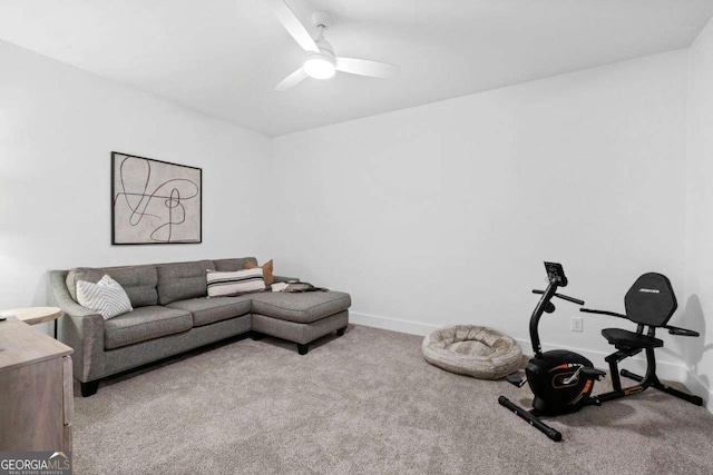 8415 Azure Overlook Trl, Gainesville, GA 30506 - living room featuring carpet, ceiling fan, and baseboards
