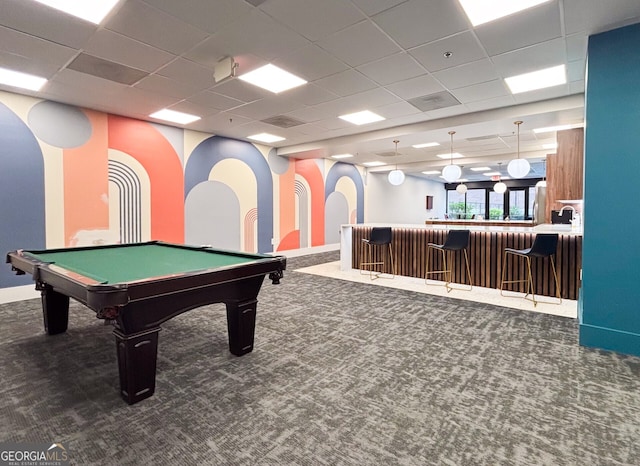620 Peachtree St NE Unit 1206, Atlanta, GA 30308 - game room featuring a dry bar, carpet, a drop ceiling, and billiards table