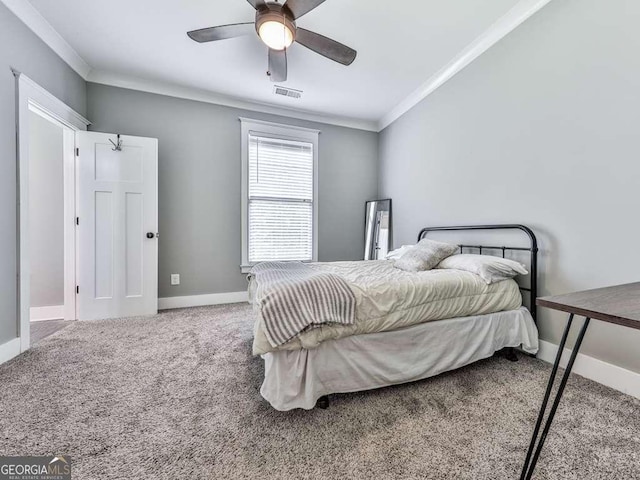 4454 Damascus Rd, Jasper, GA 30143 - bedroom with ornamental molding, carpet floors, baseboards, and a ceiling fan
