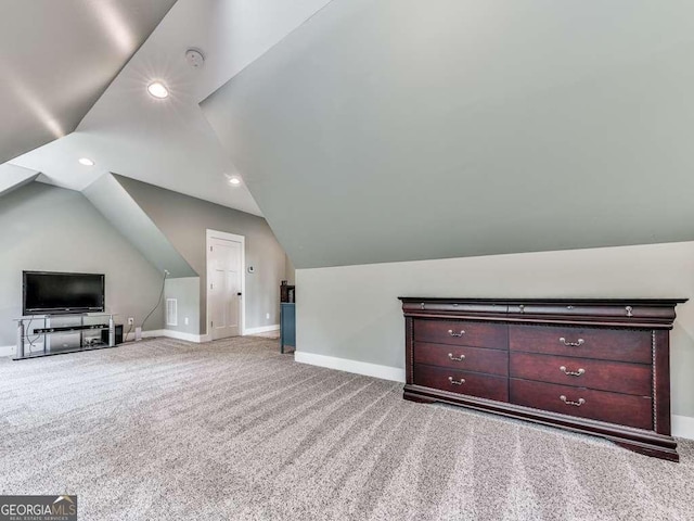 4454 Damascus Rd, Jasper, GA 30143 - additional living space with baseboards, carpet floors, vaulted ceiling, and recessed lighting