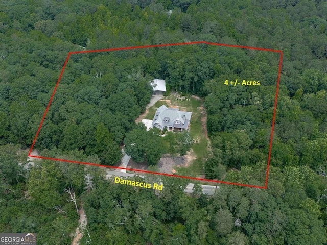 4454 Damascus Rd, Jasper, GA 30143 - aerial view of property's location featuring a heavily wooded area and property parcel outlined