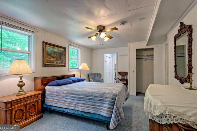 4618 Jones Gap Rd, Hiawassee, GA 30546 - carpeted bedroom featuring a closet, ceiling fan, and ensuite bathroom