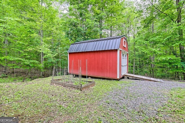 4618 Jones Gap Rd, Hiawassee, GA 30546 - view of shed featuring a wooded view and a garden
