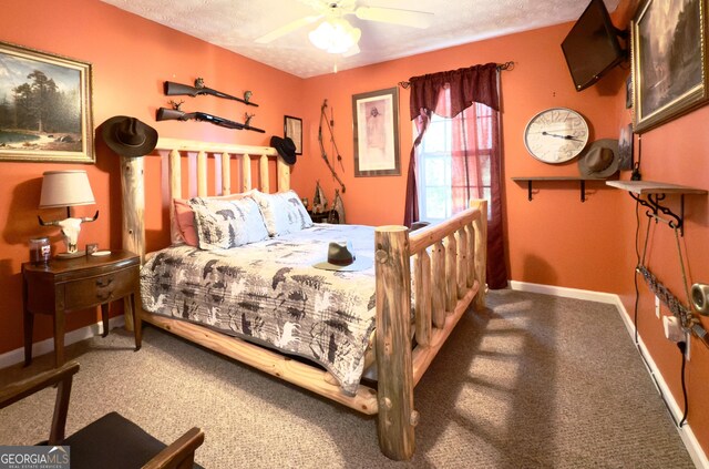 50 Kensington Dr, Cleveland, GA 30528 - carpeted bedroom featuring baseboards, a textured ceiling, and ceiling fan