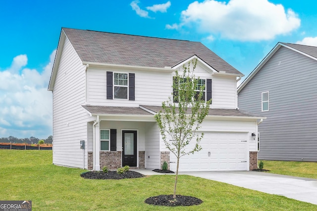 295 Limestone Cir, Conyers, GA 30013 - view of front of home with concrete driveway, a garage, a front yard, and a shingled roof