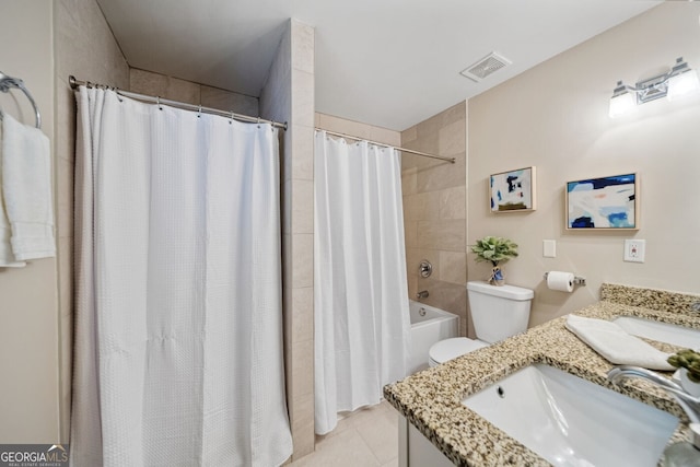 1087 Berkley Dr SE, Smyrna, GA 30082 - full bathroom with vanity, tile patterned floors, shower / bath combo, and toilet