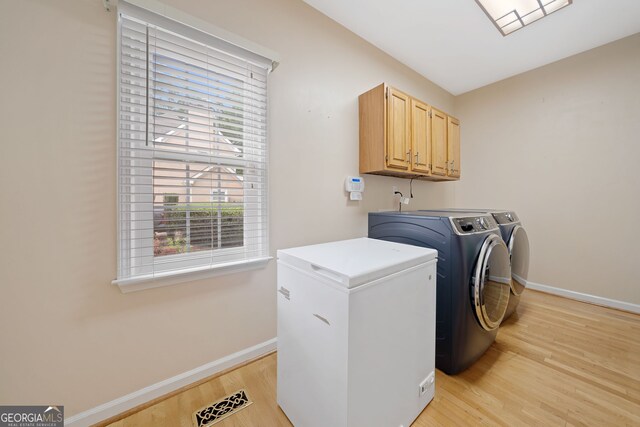 5711 Brynwood Cir NW, Acworth, GA 30101 - washroom with washer and clothes dryer, cabinet space, baseboards, and light wood-type flooring
