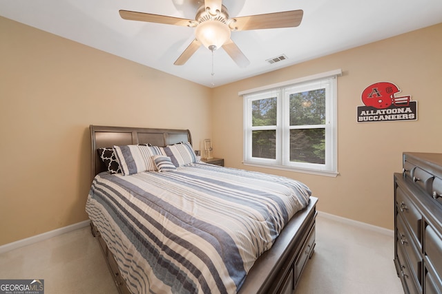 5711 Brynwood Cir NW, Acworth, GA 30101 - bedroom with light colored carpet, baseboards, and ceiling fan