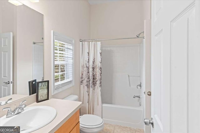 3113 Brians Creek Dr SE, Conyers, GA 30013 - full bathroom with vanity, shower / tub combo, and tile patterned floors