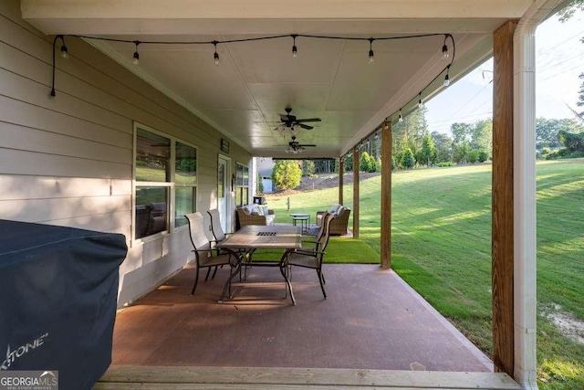 2980 Beards Rd, Buford, GA 30518 - view of patio / terrace featuring ceiling fan and a grill