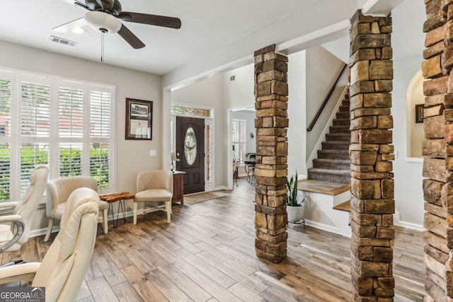 2624 E Madison Dr, Atlanta, GA 30360 - entryway with a ceiling fan, wood finished floors, stairway, and baseboards