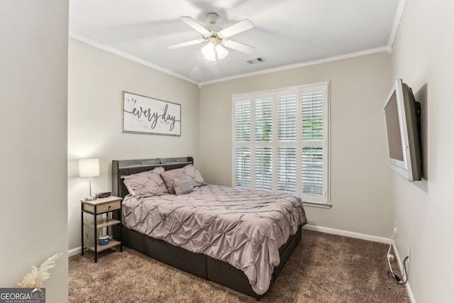2624 E Madison Dr, Atlanta, GA 30360 - carpeted bedroom with crown molding, baseboards, and a ceiling fan