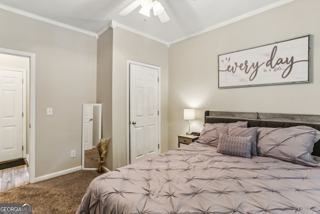 2624 E Madison Dr, Atlanta, GA 30360 - bedroom featuring ornamental molding, carpet floors, baseboards, and ceiling fan