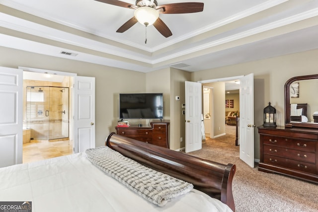 2624 E Madison Dr, Atlanta, GA 30360 - carpeted bedroom with ornamental molding, ensuite bathroom, and ceiling fan