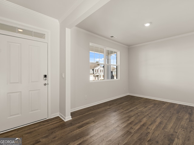 525 King Vlg, Braselton, GA 30517 - foyer entrance featuring crown molding, dark wood-type flooring, and baseboards