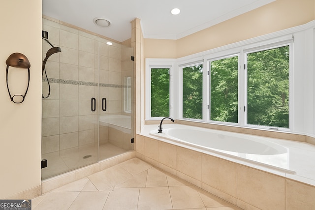 5105 Jett Forest Trl NW, Sandy Springs, GA 30327 - full bathroom with a garden tub, plenty of natural light, a shower stall, and tile patterned flooring