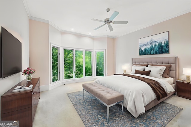 5105 Jett Forest Trl NW, Sandy Springs, GA 30327 - bedroom featuring crown molding, finished concrete floors, ceiling fan, and recessed lighting