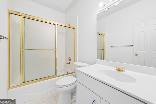 5105 Jett Forest Trl NW, Sandy Springs, GA 30327 - bathroom featuring ornamental molding, vanity, combined bath / shower with glass door, and tile patterned flooring