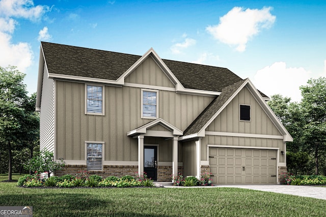 500 Cantrell Dr, Dallas, GA 30157 - view of front of home with a shingled roof, a front yard, concrete driveway, a garage, and board and batten siding