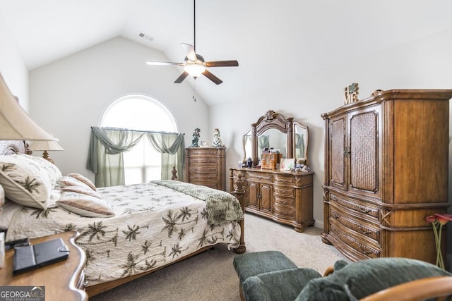 128 Arbor Crk, Warner Robins, GA 31093 - bedroom featuring vaulted ceiling, carpet, and ceiling fan