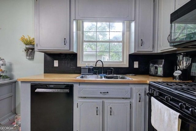 62 Lazy Water Dr SW, Cartersville, GA 30120 - kitchen featuring black appliances, wooden counters, tasteful backsplash, and healthy amount of natural light