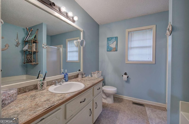 62 Lazy Water Dr SW, Cartersville, GA 30120 - full bathroom featuring vanity, a shower, a textured ceiling, and a bathtub