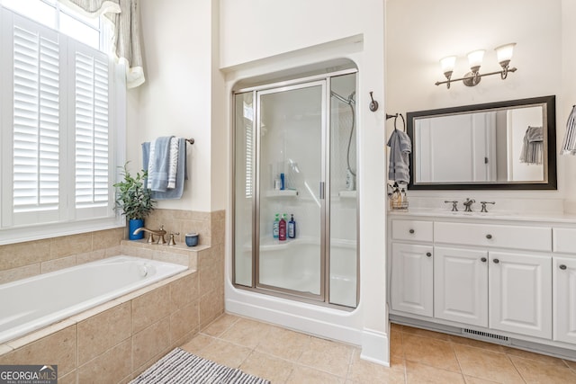 311 Vinings Walk, Gainesville, GA 30501 - full bath with a shower stall, tile patterned flooring, vanity, and a garden tub