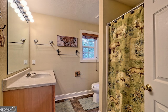 4505 Mccullum Trl, Hiawassee, GA 30546 - full bathroom featuring vanity, toilet, baseboards, and a shower with curtain