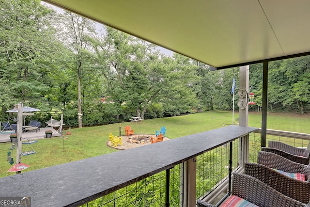 4505 Mccullum Trl, Hiawassee, GA 30546 - balcony featuring an outdoor fire pit