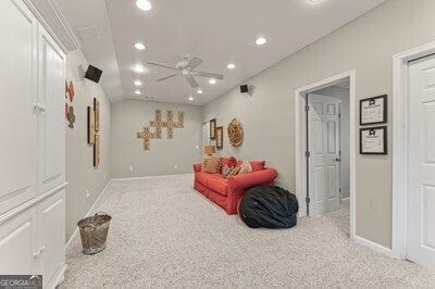 154 Hunters Trl, Dallas, GA 30157 - sitting room with light colored carpet, recessed lighting, and a ceiling fan