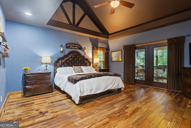 265 Shane Dr, Canton, GA 30115 - bedroom with french doors, wood-type flooring, access to outside, lofted ceiling, and recessed lighting