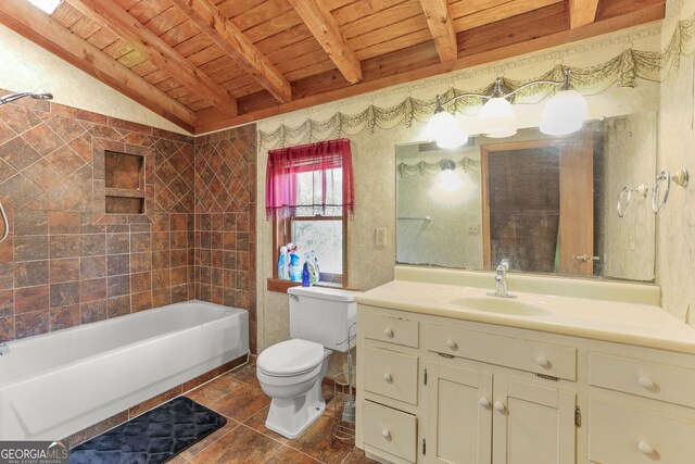 223 Arthur Rd, Zebulon, GA 30295 - full bathroom with wood ceiling, toilet, vanity, and tile patterned floors