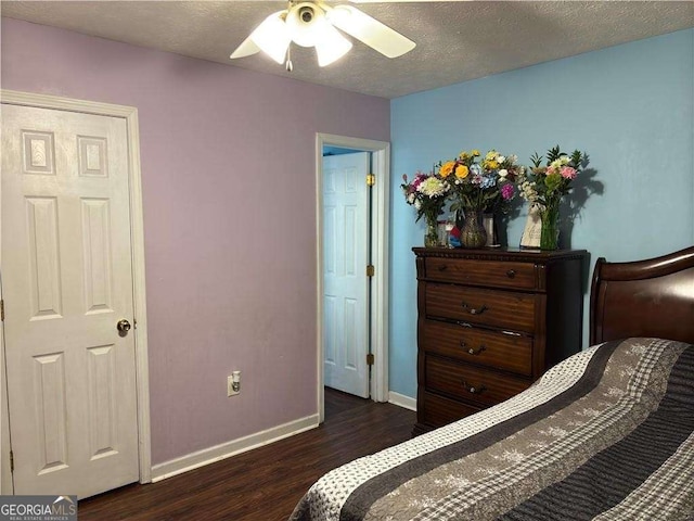 13 Hilltop St, Gainesville, GA 30501 - bedroom with dark wood-style floors, baseboards, a textured ceiling, and ceiling fan