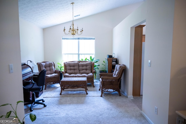 2407 Cove Lake Way, Lithonia, GA 30058 - carpeted living room with a chandelier and vaulted ceiling