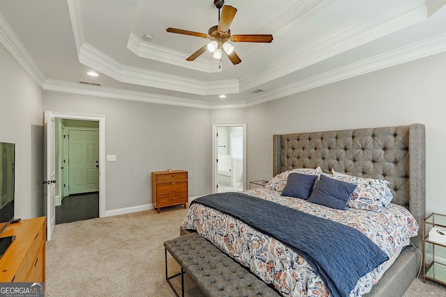 1015 Turtle Pond Dr, Watkinsville, GA 30677 - bedroom featuring a raised ceiling, carpet flooring, ornamental molding, recessed lighting, and baseboards