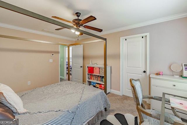 1015 Turtle Pond Dr, Watkinsville, GA 30677 - bedroom featuring light carpet, crown molding, baseboards, and ceiling fan
