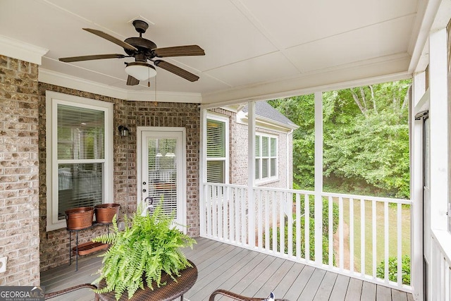 1015 Turtle Pond Dr, Watkinsville, GA 30677 - unfurnished sunroom featuring a ceiling fan